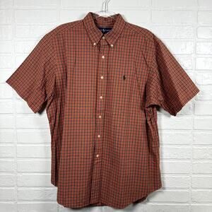 Ralph Lauren Shirt Mens XL Orange Plaid Pony Embroidered Classic Fit Summer Wear